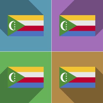 Flags of Comoros. Set of colors flat design and long shadows.  illustration