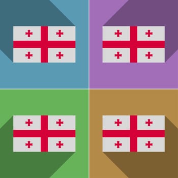 Flags of Georgia. Set of colors flat design and long shadows.  illustration