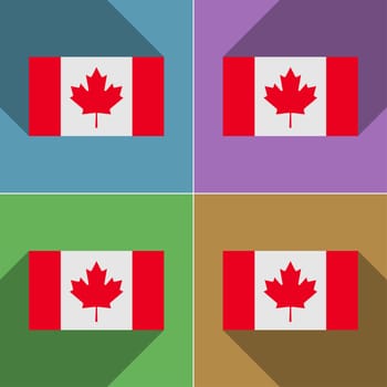 Flags of Canada. Set of colors flat design and long shadows.  illustration