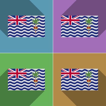 Flags of British Indian Ocean Territory. Set of colors flat design and long shadows.  illustration