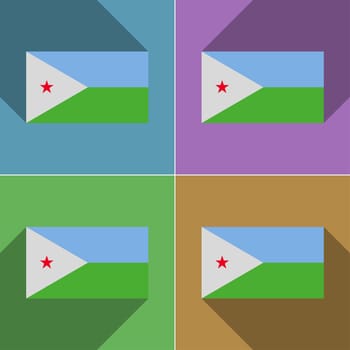 Flags of Djibouti. Set of colors flat design and long shadows.  illustration