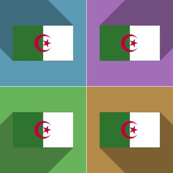 Flags of Algeria. Set of colors flat design and long shadows.  illustration