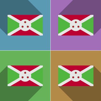 Flags of Burundi. Set of colors flat design and long shadows.  illustration