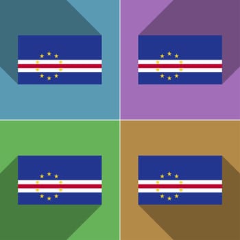 Flags of Cape Verde. Set of colors flat design and long shadows.  illustration