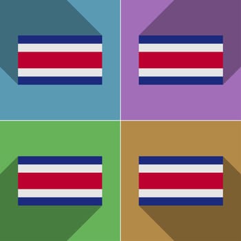 Flags of Costa Rica. Set of colors flat design and long shadows.  illustration