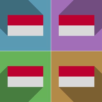 Flags of Indonesia. Set of colors flat design and long shadows.  illustration