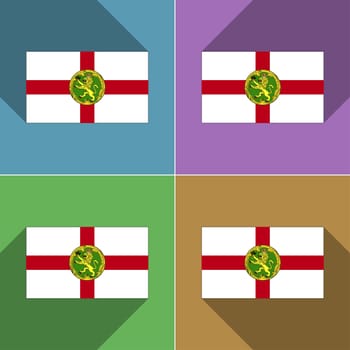 Flags of Alderney. Set of colors flat design and long shadows.  illustration
