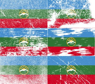 Flag of Karachay-Cherkessia Republic, Russia with old texture.  illustration