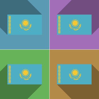 Flags of Kazakhstan. Set of colors flat design and long shadows.  illustration