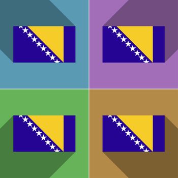 Flags of Bosnia and Herzegovina. Set of colors flat design and long shadows.  illustration