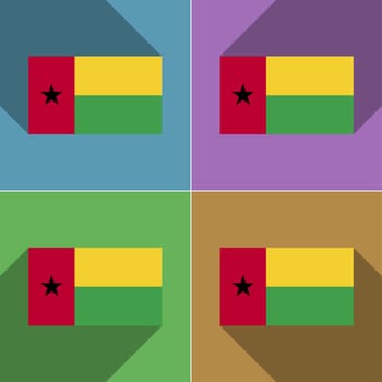 Flags of GuineaBissau. Set of colors flat design and long shadows.  illustration