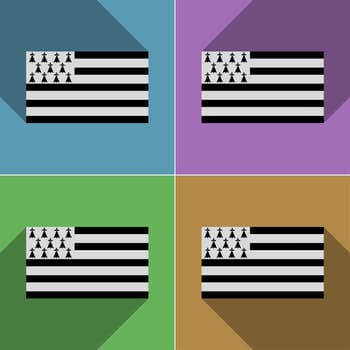 Flags of Brittany. Set of colors flat design and long shadows.  illustration