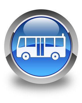 Bus icon glossy blue round button