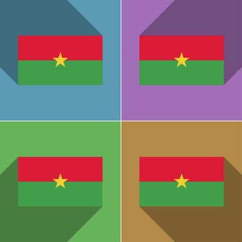 Flags of Burkia Faso. Set of colors flat design and long shadows.  illustration