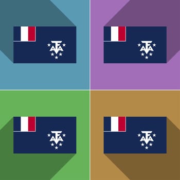 Flags of French and Antarcic. Set of colors flat design and long shadows.  illustration