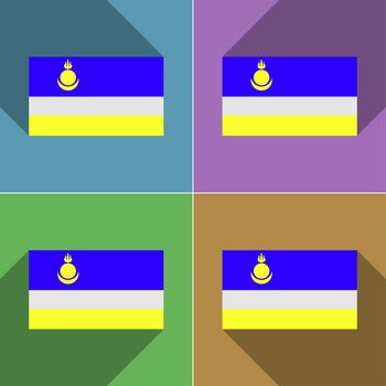 Flags of Buryatia. Set of colors flat design and long shadows.  illustration
