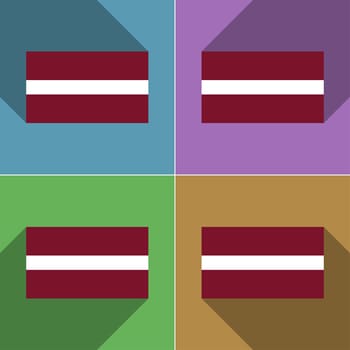 Flags of Latvia. Set of colors flat design and long shadows.  illustration