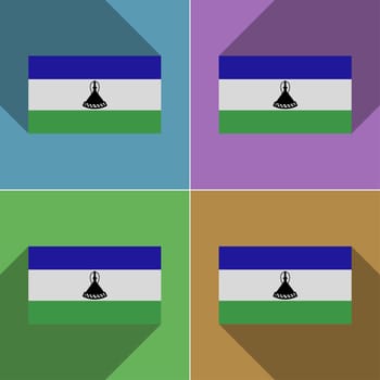 Flags of Lesothe. Set of colors flat design and long shadows.  illustration