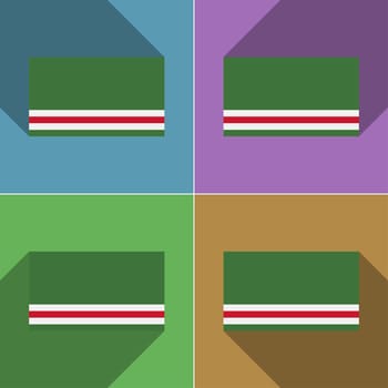 Flags of Chechen Republic of Ichkeria. Set of colors flat design and long shadows.  illustration