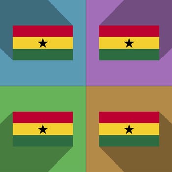 Flags of Ghana. Set of colors flat design and long shadows.  illustration