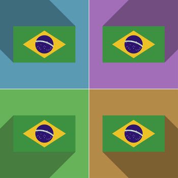 Flags of Brazil. Set of colors flat design and long shadows.  illustration