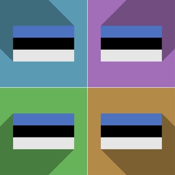 Flags of Estonia. Set of colors flat design and long shadows.  illustration