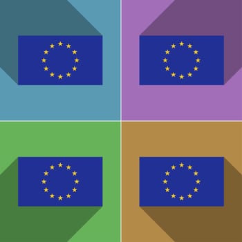 Flags of European Union. Set of colors flat design and long shadows.  illustration