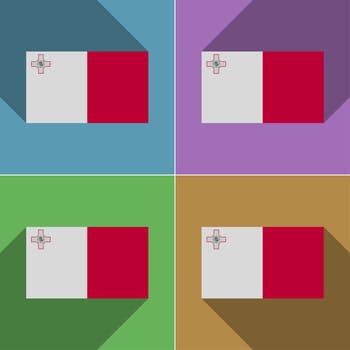 Flags of Malta. Set of colors flat design and long shadows.  illustration