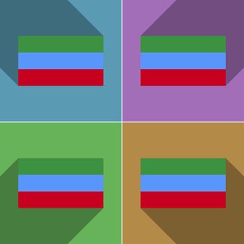 Flags of Dagestan. Set of colors flat design and long shadows.  illustration