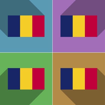 Flags of Chad. Set of colors flat design and long shadows.  illustration