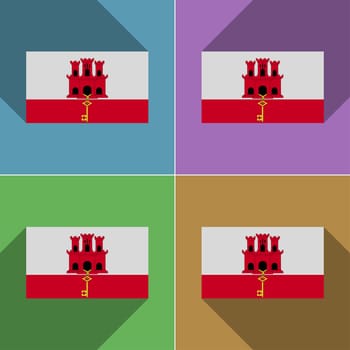 Flags of Gibraltar. Set of colors flat design and long shadows.  illustration