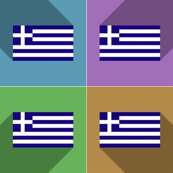 Flags of Greece. Set of colors flat design and long shadows.  illustration