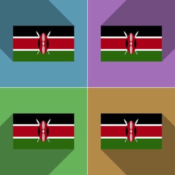 Flags of Kenya. Set of colors flat design and long shadows.  illustration