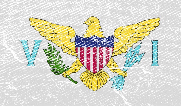 Flag of Virgin Islands US with old texture.  illustration