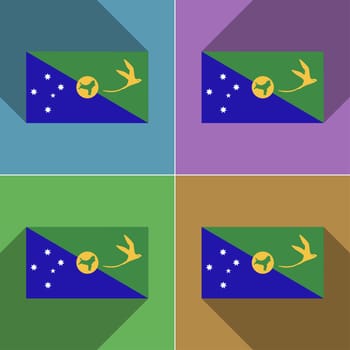 Flags of Christmas Island. Set of colors flat design and long shadows.  illustration