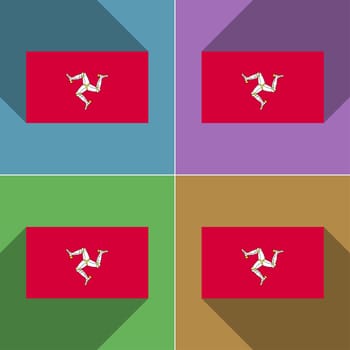 Flags of Isle of man. Set of colors flat design and long shadows.  illustration