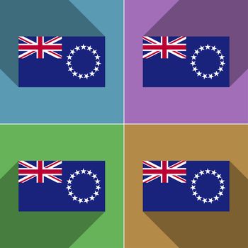 Flags of Cook islands. Set of colors flat design and long shadows.  illustration