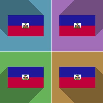 Flags of Haiti. Set of colors flat design and long shadows.  illustration