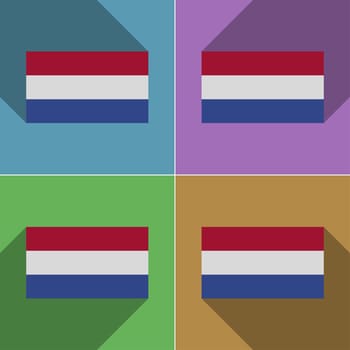 Flags of Netherlands. Set of colors flat design and long shadows.  illustration