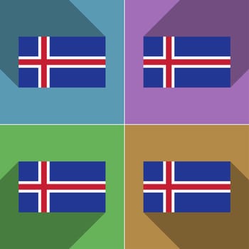 Flags of Iceland. Set of colors flat design and long shadows.  illustration