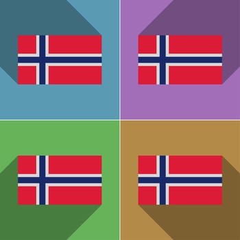 Flags of Norway. Set of colors flat design and long shadows.  illustration