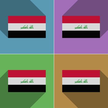 Flags of Iraq. Set of colors flat design and long shadows.  illustration