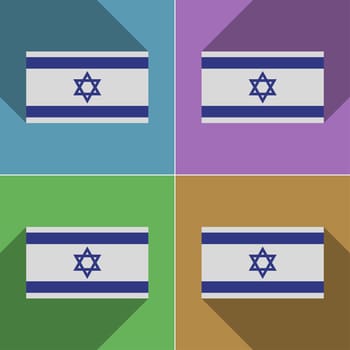 Flags of Israel. Set of colors flat design and long shadows.  illustration