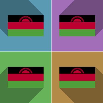 Flags of Malawi. Set of colors flat design and long shadows.  illustration