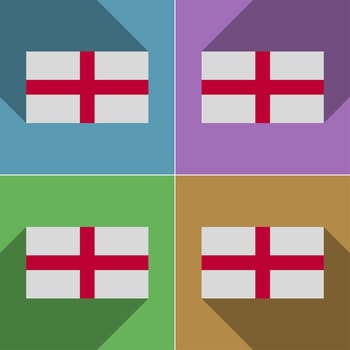 Flags of England. Set of colors flat design and long shadows.  illustration