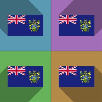 Flags of Pitcairn Islands. Set of colors flat design and long shadows.  illustration