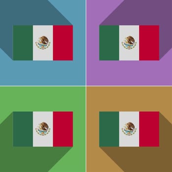 Flags of Mexico. Set of colors flat design and long shadows.  illustration