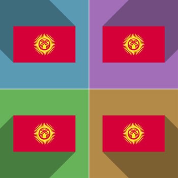 Flags of Kyrgyzstan. Set of colors flat design and long shadows.  illustration