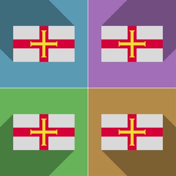 Flags of Guernsey. Set of colors flat design and long shadows.  illustration