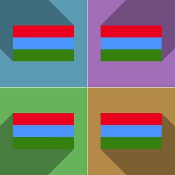 Flags of Karelia. Set of colors flat design and long shadows.  illustration